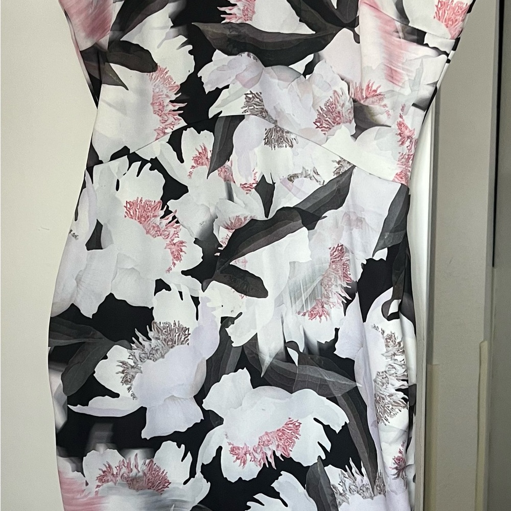 Bar III Strapless Dress with Black and Pink Floral Design